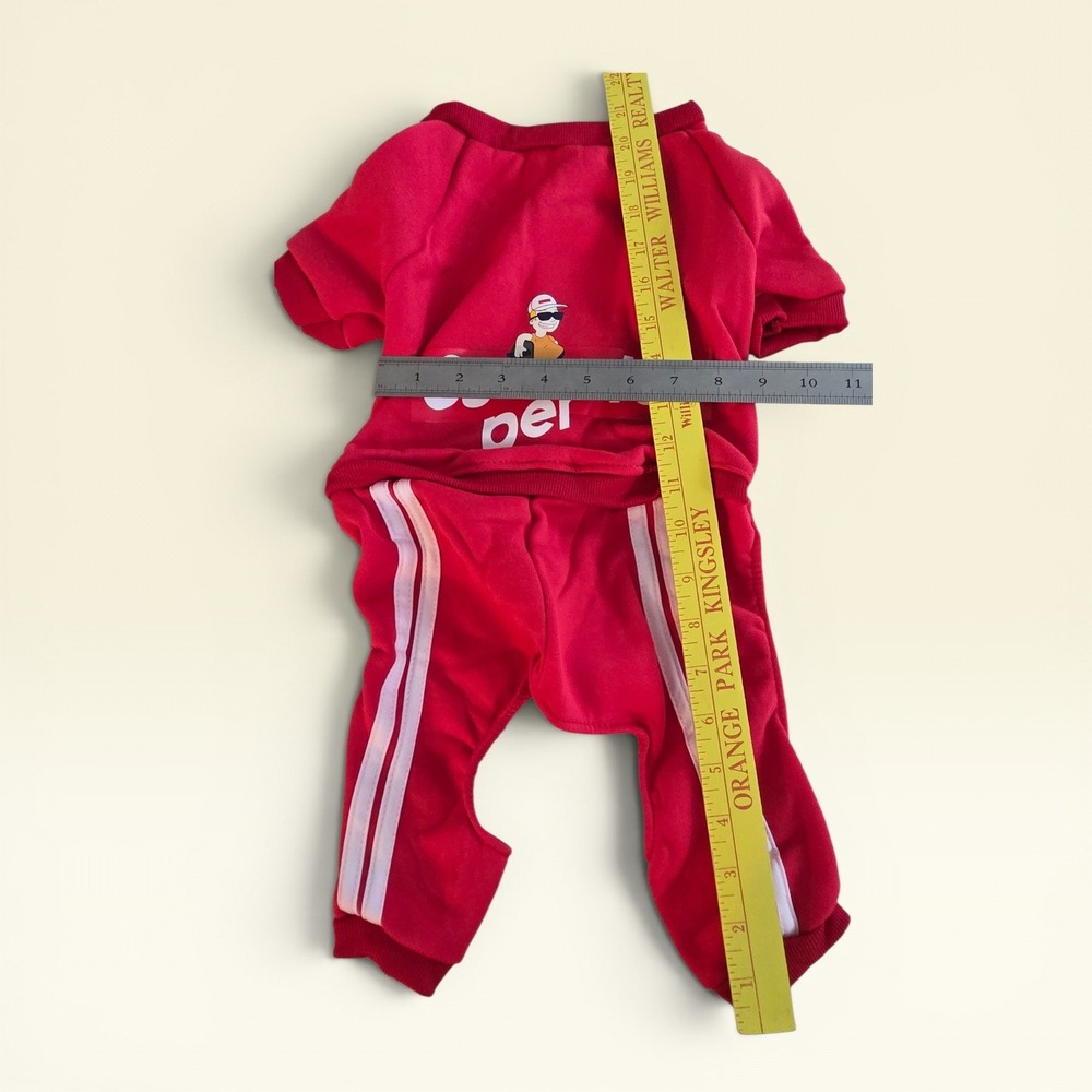 Red Superstar Pet Tracksuit Jumpsuit Dog Cat Athletic Outfit Red White Stripe - Picture 4 of 5